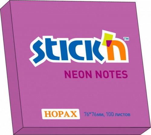 Самоклеящийся неоновый блок STICK'N 76*76 100л фиолетовый HOPAX 21210